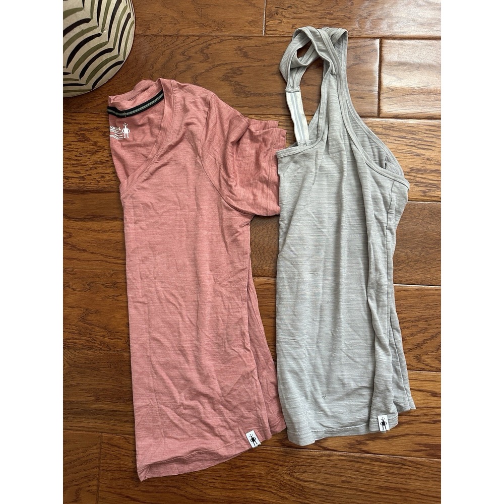 Lot of 2 Smartwool Womens Tops Merino Wool Blend Shirt Pink XS Tank Top Gray